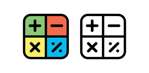 Calculator icon. Set of mathematical symbols: plus, minus, multiplication, division, equals. Isolated vector illustration on a white background.