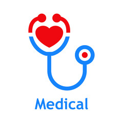 Wall Mural - Logo de estetoscopio médico con silueta de corazón. Símbolo de salud y medicina aislado 