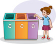 © serkan - vector illustration of girl throwing garbage in recycle bin