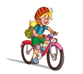 happy cute kid girl riding bike smile.girl riding his bike to school
