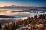Fototapeta Fototapety do pokoju - December, view from the Pieniny Mountains - Mount Wżdżar on the Tatra Mountains and fog. Grudzień, widok z Pienin - góra wżdżar na tatry i mgły. 