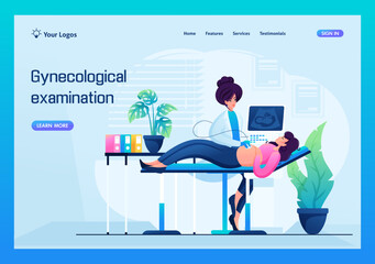 Wall Mural - Gynecologist woman will make an examination of a pregnant woman on an ultrasound machine. Concept for landing page