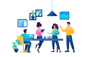 Wall Mural - brainstorming a creative team to create an idea. concept for web design