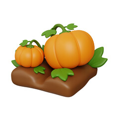 Pumpkin plant autumn festival isolated on white background. Farm and agriculture icon set. Cute cartoon style 3d render illustration.