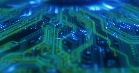 Leinwandbilder - Cpu, server data and semiconductor circuit board software in a computer dashboard memory drive or microchip system. Electronics, hardware and electrical engineering binary motherboard network pattern