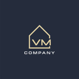 Fototapeta  - Initial letter VM real estate logo with simple roof style design ideas