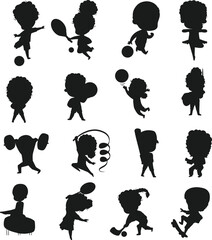 Poster -  Collections of Children play girl and boys flat isolated vector Silhouettes