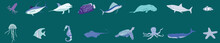 Set Of Sea Creatures Fish Animals. Vector Illustration Eps10