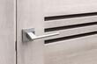 Close up of stylish metal door knob on modern interior door.