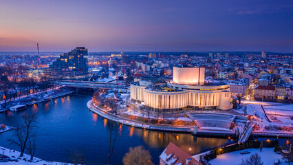 Wall Mural - Opera in winter Bydgoszcz, Poland. Night architecture in Poland