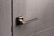 Close up of stylish new metal door knob on modern interior door.