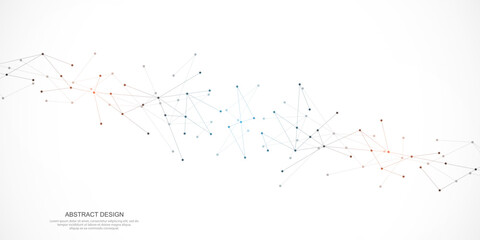 Abstract background and geometric pattern with connecting the dots and lines. Networking concept, internet connection and global communication