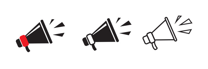 Poster - Megaphone icons set. Electric megaphone symbol with sound. Loudspeaker megaphone icon collection. Advertising concept. Flat and line style - stock vector. 10 EPS.
