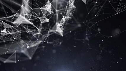 Leinwandbilder - White network low poly mesh line structure dynamic moving backward fly trough 4K motion background.