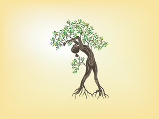 Sticker - woman tree, dryads vector illustration, mangroves plant. dancing tree concepts