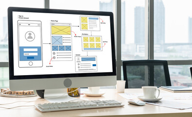 ux ui design process for modish mobile application and website . creative prototype of wireframe for
