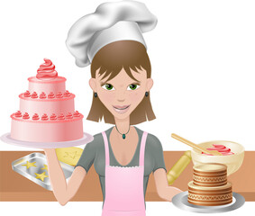 Sticker - Young woman baking a cakes and cookies