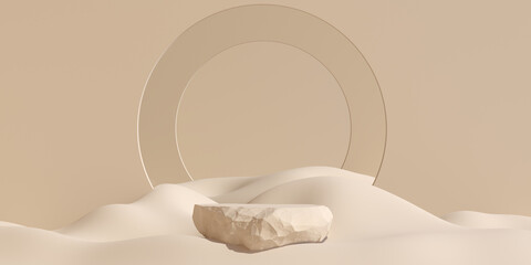 Wall Mural - japanese style abstract product background. podium and circle decoration with cream pastel backgroun