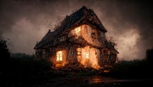 Illustration Of A Cursed House In The Evening