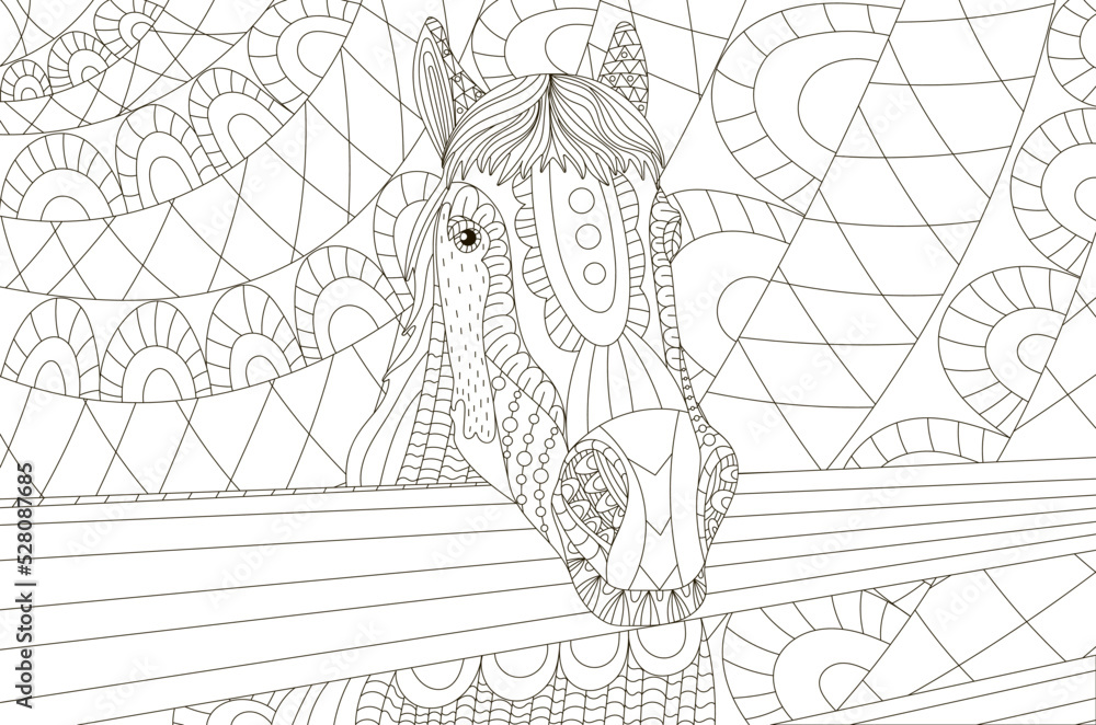 Zentangle stylized horse antistress coloring page for adults in black ...