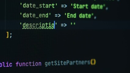 Information technology, IT business. Programmer developing new application. Digital software, mobile app development. Man specialist coding, computer screen close-up. Web design.