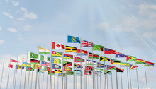 The Flag Of The Commonwealth Of Nations With The Flags Of The Organization's Countries Along With The Flag Of Britain