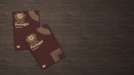 Wall Mural - Portuguese passports are issued to citizens of Portugal for the purpose of international travel ,Portugal passport on a wooden background