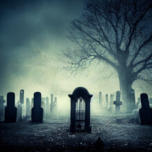 Haunted Dark Graveyard At Night Halloween Background Digital Art