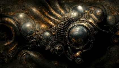 Metallic alien wall texture, spaceship hull, dark metal