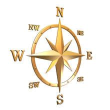 Wind Rose Compass From Gold Plated Metal 