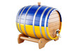 Wooden barrel with Ukrainian flag, 3D rendering