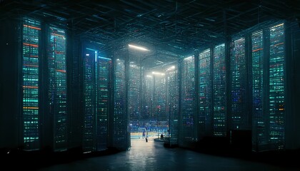 Leinwandbilder - Lots of hard drive racks in the server room.3Drendering