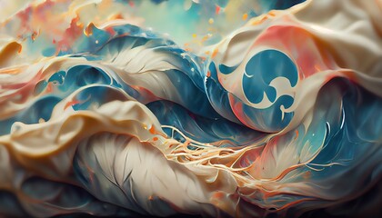 Canvas Print - A splash of several shades of paint forms a wave. 3D illustration.