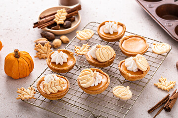 Wall Mural - Mini pumpkin pies with wipped cream and cinnamon