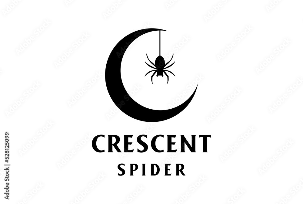 Simple Crescent Moon with Hanging Black Spider Widow Tarantula ...