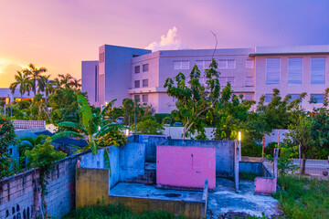 Wall Mural - Amazing colorful pink purple sunrise sunset Playa del Carmen Mexico.