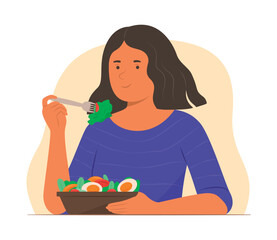 Wall Mural - Vegetarian Woman Enjoy Eating Salad