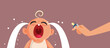 Parent Giving a Pacifier to a Crying Baby Vector Cartoon Illustration. Caring mom trying to soothe her little upset screaming newborn 
