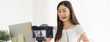 © Pormezz - Asian young woman recording video live stream teach a class online at home