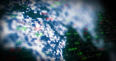 Aufkleber - Stock market, global and digital with numbers graphic or chart interface of investment, finance and trading dashboard. Cryptocurrency, stock and database analytics for business, economy and forex