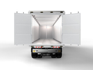 Wall Mural - Logistic trailer truck or lorry with container opened on white background