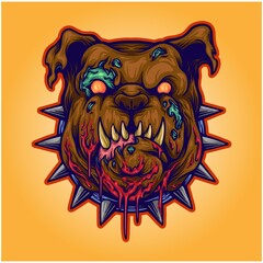 Scary zombie bulldog head Vector illustrations for your work Logo, mascot merchandise t-shirt, stickers and Label designs, poster, greeting cards advertising business company or brands.