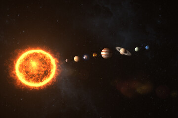 Wall Mural - digital composite image of planets with sun in univese