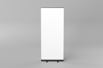 blank white roll-up banner display mockup, isolated, 3d rendering