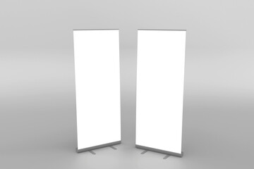 Wall Mural - Blank white roll-up banner display mockup, isolated, 3d rendering for presentation your design.