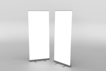 Wall Mural - Blank white roll-up banner display mockup, isolated, 3d rendering for presentation your design.