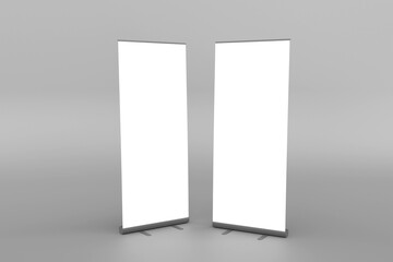 Wall Mural - Blank white roll-up banner display mockup, isolated, 3d rendering for presentation your design.
