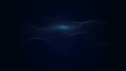 Wall Mural - Vector futuristic dark background. The wave effect of a web of blue dots. Big data. Illustration of technologies and artificial intelligence. The effect of particle oscillation.