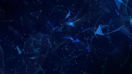 Futuristic motion background with form wave and plexus object in slow motion