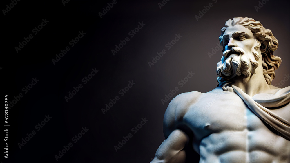 Zeus Ruling Old Timey Graphics Illustration of a Renaissance marble statue of Zeus, king of the gods ...